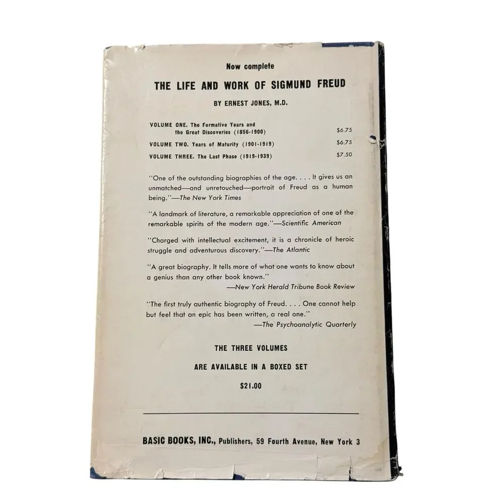 Ernest Jones THE LIFE AND WORK OF SIGMUND FREUD 3 Vol Set Basic Books 1950s